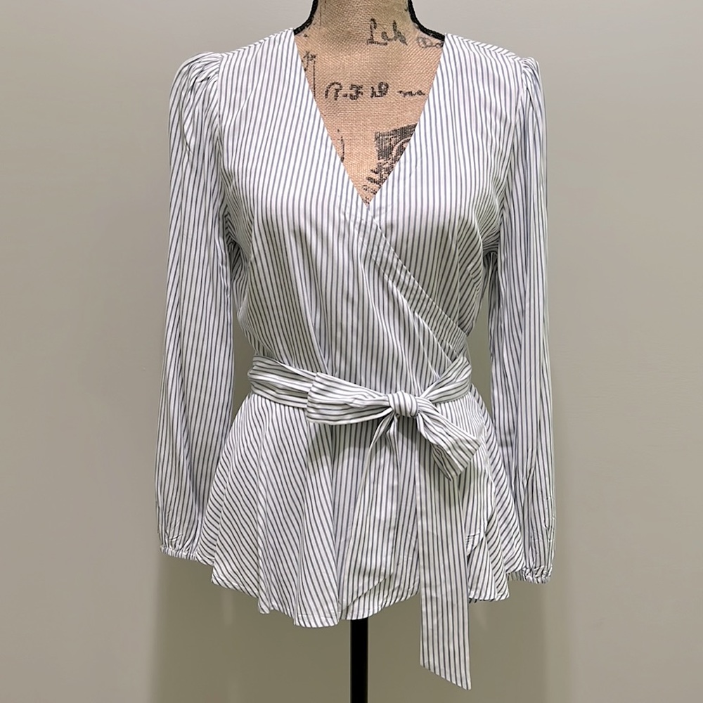 Loft Brand. Size Small. Wrap Around Blue & White Stripe Women’s Blouse.